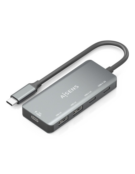 AISENS Hub USB 3.1 USB-C, USB-C M-1xUSB-C PD 100W+1xUSB-C USB3.0 H+1xUSB-C USB2.0 H+2xUSB-A USB2.0 H, Gris, 15cm