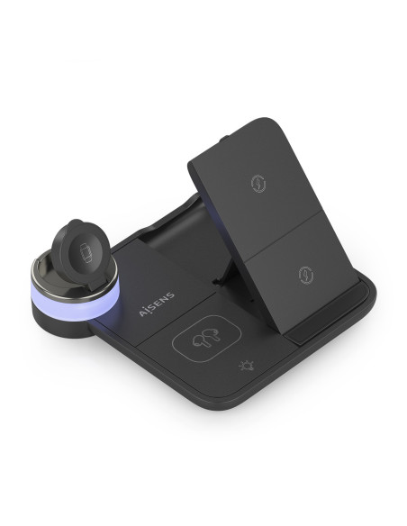 AISENS Cargador Inalambrico USB-C 4 en 1 De 15W Para Movil, Apple Watch, Auriculares Con Estuche De Carga, Negro
