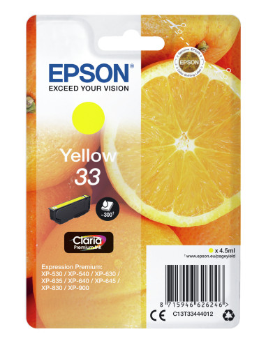 Epson Oranges Singlepack Yellow 33 Claria Premium Ink