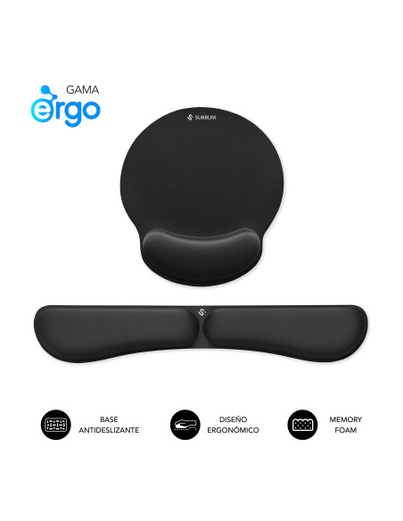 SUBBLIM Pack Alfombrilla de Ratón Ergonómica + Reposamuñecas Teclado – Espuma elástica, Superficie Microtexturizada