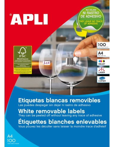 APLI 03052 etiqueta autoadhesiva Plaza Desmontable Blanco 100 pieza(s)