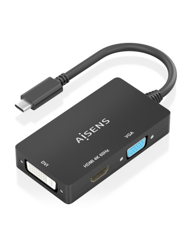 AISENS Conversor USB-C A DVI HDMI VGA, USB-C M-DVI H-HDMI H-VGA H, Negro, 15cm