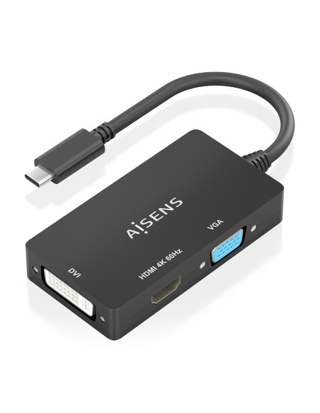 AISENS Conversor USB-C A DVI HDMI VGA, USB-C M-DVI H-HDMI H-VGA H, Negro, 15cm