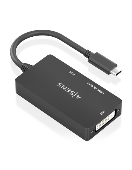 AISENS Conversor USB-C A DVI HDMI VGA, USB-C M-DVI H-HDMI H-VGA H, Negro, 15cm