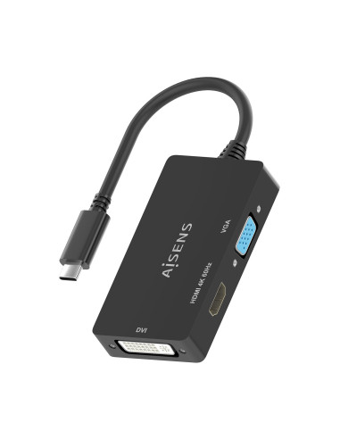 AISENS Conversor USB-C A DVI HDMI VGA, USB-C M-DVI H-HDMI H-VGA H, Negro, 15cm