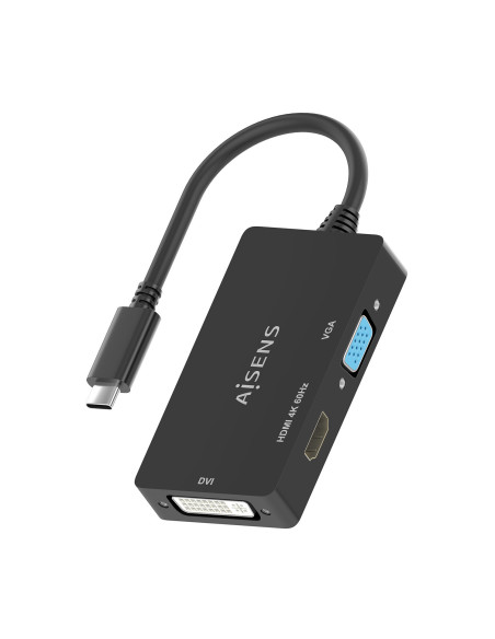 AISENS Conversor USB-C A DVI HDMI VGA, USB-C M-DVI H-HDMI H-VGA H, Negro, 15cm