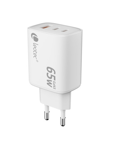 Leotec CARGADOR UNIVERSAL 65W GAN ULTRA SLIM 2 USB C PD+1 USB A BLANCO