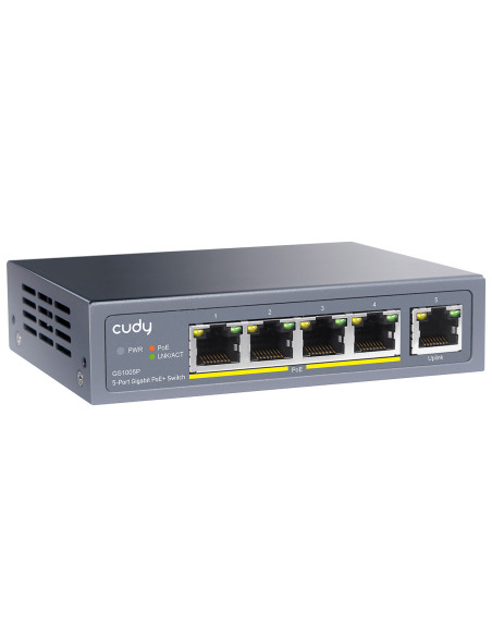 Cudy GS1005P switch Gigabit Ethernet (10 100 1000) Energía sobre Ethernet (PoE) Gris