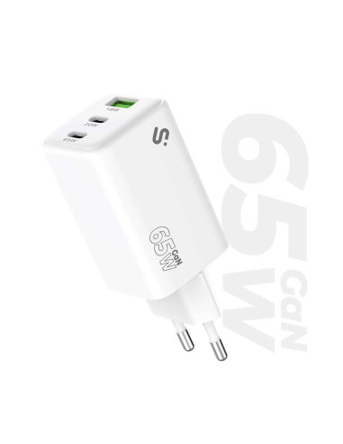 SUBBLIM Cargador GaN 65W USB-C + USB-C + USB-A