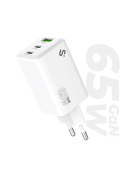 SUBBLIM Cargador GaN 65W USB-C + USB-C + USB-A