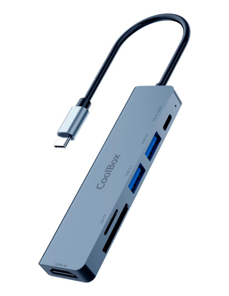 CoolBox MINIDOCK C61 ALUMINIO USB-C A HDMI 4K 2xUSB-A USB-C PD SD MICROSD PC MAC CONSOLAS
