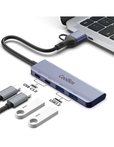 CoolBox HUB4 LITE USB-C A 4 PUERTOS 2USB-C Y 2USB-A 3.2 GEN1 ALUMINIO