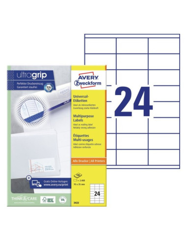 Avery 3422 etiqueta autoadhesiva Rectángulo Permanente Blanco 2400 pieza(s)