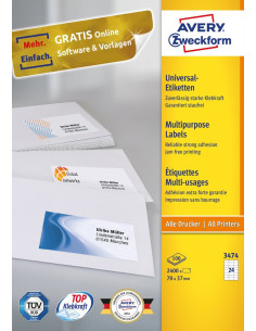 Avery 3474 etiqueta autoadhesiva Rectángulo Permanente Blanco 2400 pieza(s) 2