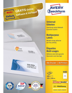 Avery 3483 etiqueta autoadhesiva Rectángulo Permanente Blanco 400 pieza(s) 2