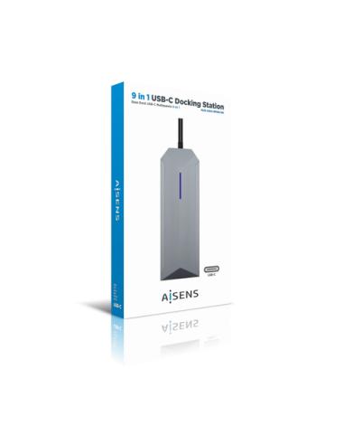 AISENS USB-C Dock 9 en 1, USB-C a 1x HDMI, 1xRJ45, 3x USB, 1x PD, 1x Audio, 1x SD, 1x Micro SD, Gris, 15 cm