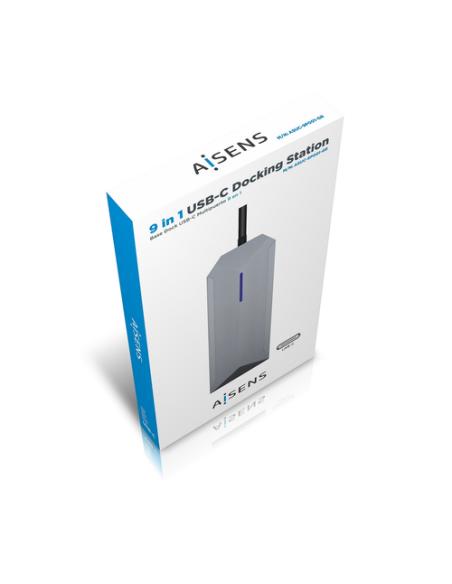 AISENS USB-C Dock 9 en 1, USB-C a 1x HDMI, 1xRJ45, 3x USB, 1x PD, 1x Audio, 1x SD, 1x Micro SD, Gris, 15 cm