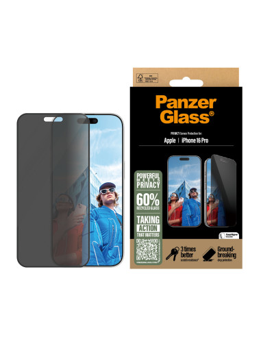 PanzerGlass ® Privacy Screen Protector iPhone 16 Pro | Ultra-Wide Fit w. EasyAligner Protector de pantalla Apple 1 pieza(s)