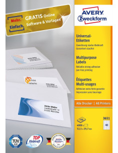 Avery 3651 etiqueta autoadhesiva Rectángulo Permanente Blanco 4000 pieza(s) 2