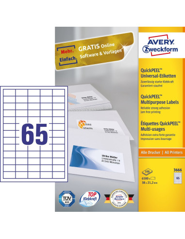 Avery 3666 etiqueta autoadhesiva Rectángulo Permanente Blanco 6500 pieza(s)