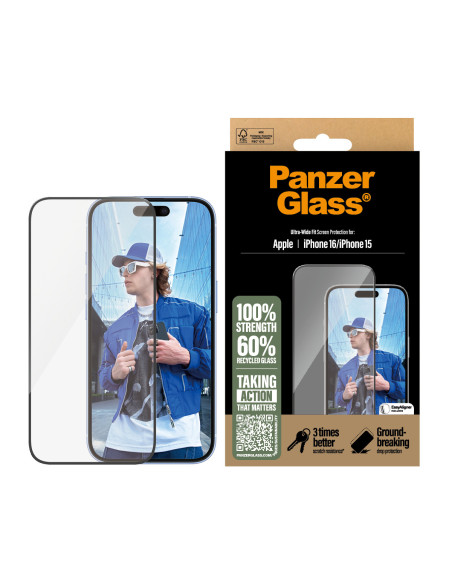 PanzerGlass ® Screen Protector iPhone 16 | 15 | Ultra-Wide Fit Protector de pantalla Apple 1 pieza(s)