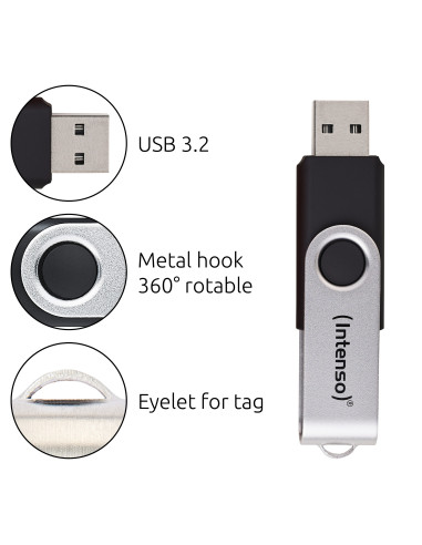 Intenso Memoria USB Office Line, 128 GB, USB-A, 3.2 Gen 1x1, negro-plata
