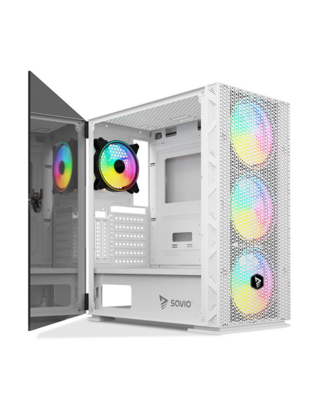Savio Raptor White X1 ARGB Glass Mesh White Computer Case Midi Tower Blanco