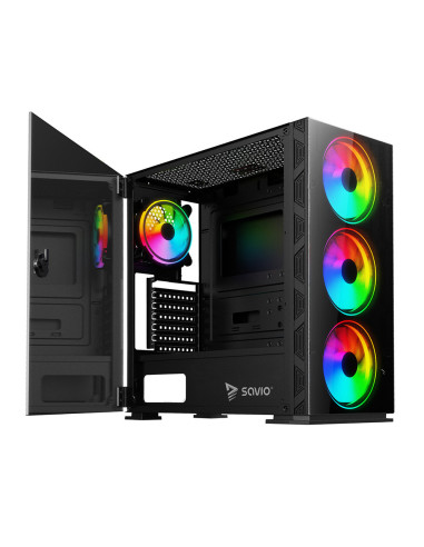 Savio PC Case Prime X1 ARGB Glass Black Midi Tower Negro