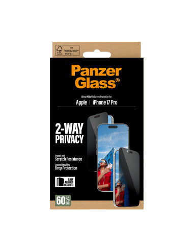 PanzerGlass ® 2-Way Privacy Screen Protector iPhone 17 Pro | Ultra-Wide Fit w. EasyAligner Protector de pantalla Apple 1