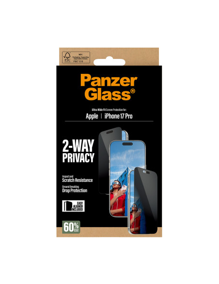 PanzerGlass ® 2-Way Privacy Screen Protector iPhone 17 Pro | Ultra-Wide Fit w. EasyAligner Protector de pantalla Apple 1