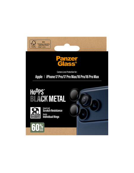 PanzerGlass ® Hoops® Camera Lens Protector Black iPhone 17 Pro | iPhone 17 Pro Max | iPhone 16 Pro | 16 Pro Max Protector de