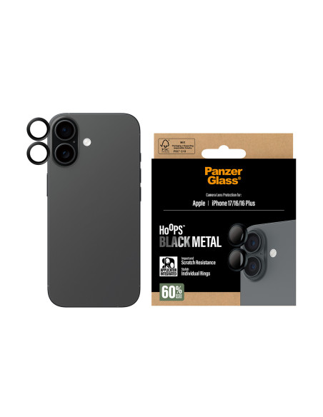 PanzerGlass ® Hoops® Camera Lens Protector Black iPhone 17 | iPhone 16 | 16 Plus Protector de pantalla Apple 1 pieza(s)