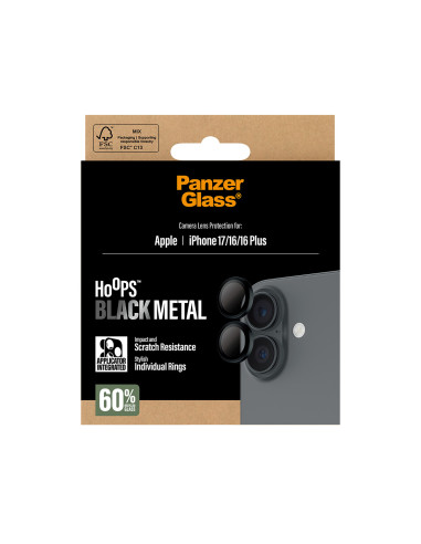 PanzerGlass ® Hoops® Camera Lens Protector Black iPhone 17 | iPhone 16 | 16 Plus Protector de pantalla Apple 1 pieza(s)