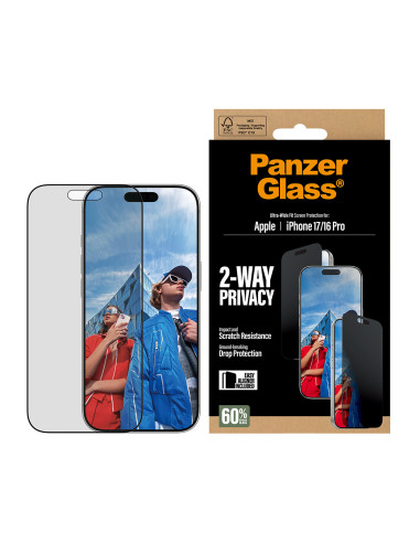 PanzerGlass ® 2-Way Privacy Screen Protector iPhone 17 | iPhone 16 Pro | Ultra-Wide Fit w. EasyAligner Protector de pantalla