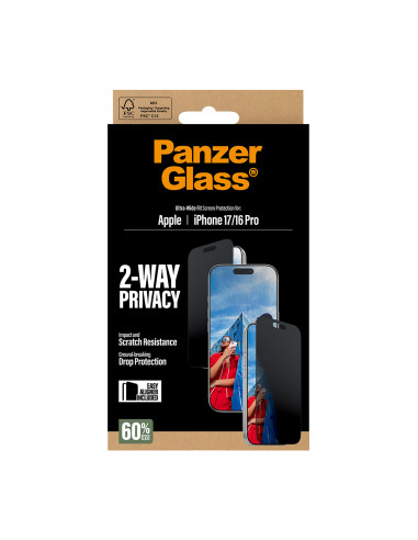 PanzerGlass ® 2-Way Privacy Screen Protector iPhone 17 | iPhone 16 Pro | Ultra-Wide Fit w. EasyAligner Protector de pantalla