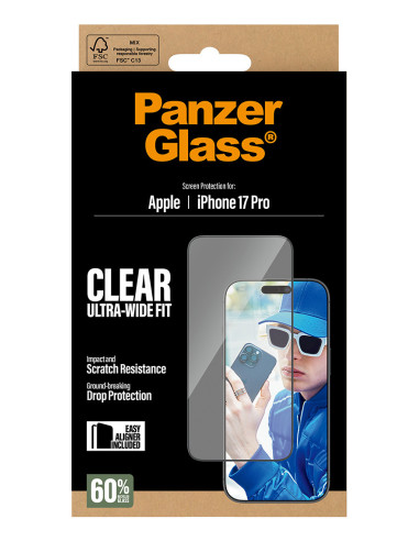 PanzerGlass ® Screen Protector iPhone 17 Pro | Ultra-Wide Fit w. EasyAligner Protector de pantalla Apple 1 pieza(s)