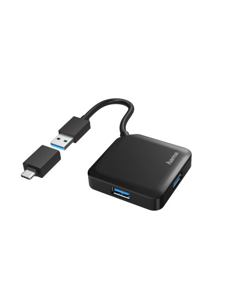 Hama | HUB USB con 4 Puertos y Adaptador USB-C (Conexión de Múltiples Dispositivos, Transformador Universal USB a USB-C, USB