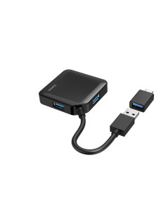 Hama | HUB USB con 4 Puertos y Adaptador USB-C (Conexión de Múltiples Dispositivos, Transformador Universal USB a USB-C, USB 2