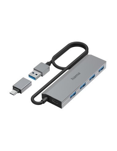 Hama 00200138 hub de interfaz USB 3.2 Gen 1 (3.1 Gen 1) Type-A + Type-C 5000 Mbit s Antracita, Gris