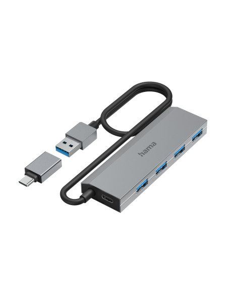 Hama 00200138 hub de interfaz USB 3.2 Gen 1 (3.1 Gen 1) Type-A + Type-C 5000 Mbit s Antracita, Gris