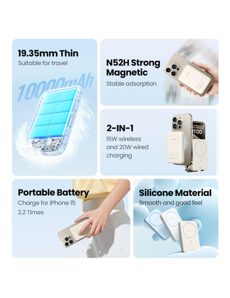 Ugreen 25208 batería externa 10000 mAh Cargador inalámbrico Beige