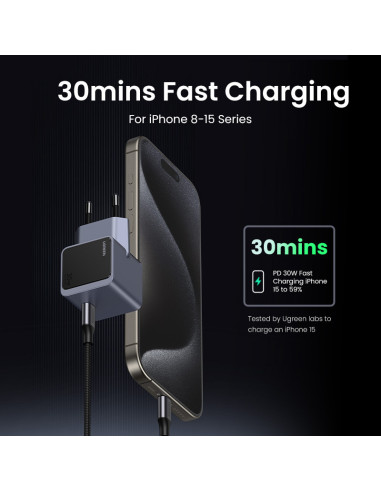 Ugreen Nexode S 30W USB-C GaN Fast Charger EU gray Teléfono móvil, Batería portátil, Teléfono Gris Corriente alterna Interior