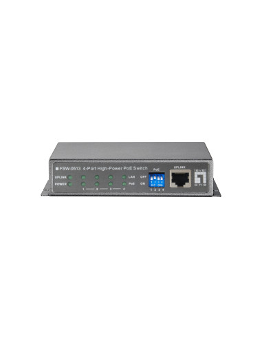 LevelOne Switch Fast Ethernet PoE de 5 puertos, 4 Puertos PoE, 120W