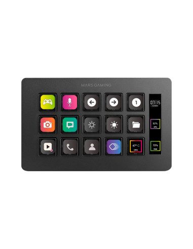 Mars Gaming MSD-ONE, Control Deck Slim, 15 Teclas LCD Personalizables, Pantalla LCD Ampliada, Software de Control y Plug-ins,