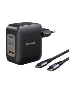 Intenso W100ACC+C520C, Set de adaptador de corriente + cable de carga, 100 W, carga rápida, GaN, carga simultánea de 3