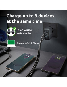 Intenso W100ACC+C520C, Set de adaptador de corriente + cable de carga, 100 W, carga rápida, GaN, carga simultánea de 3 2