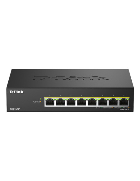 D-Link DMS-108P E switch No administrado 2.5G Ethernet (100 1000 2500) Energía sobre Ethernet (PoE) Negro