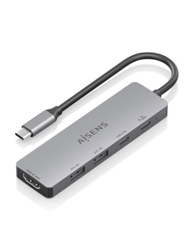 AISENS USB-C Dock 5 en 1, USB-C a 1xHDMI 2xUSB-A 1xUSB-C 1xUSB-C PD, Gris, 15cm