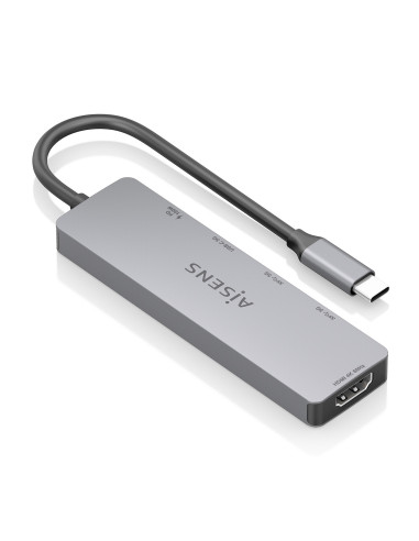 AISENS USB-C Dock 5 en 1, USB-C a 1xHDMI 2xUSB-A 1xUSB-C 1xUSB-C PD, Gris, 15cm