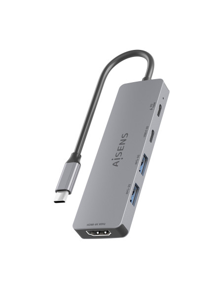 AISENS USB-C Dock 5 en 1, USB-C a 1xHDMI 2xUSB-A 1xUSB-C 1xUSB-C PD, Gris, 15cm